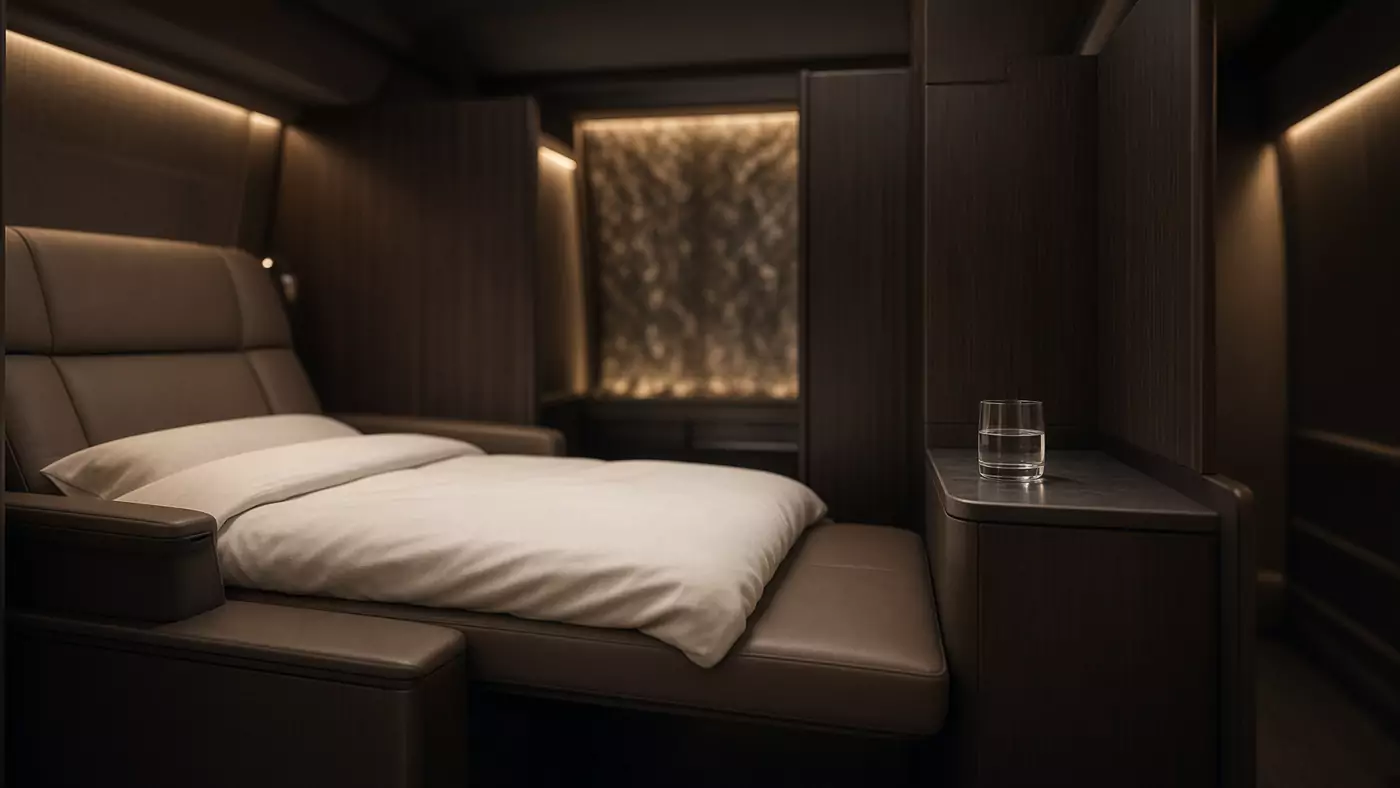 Business class cabin on a long-haul flight