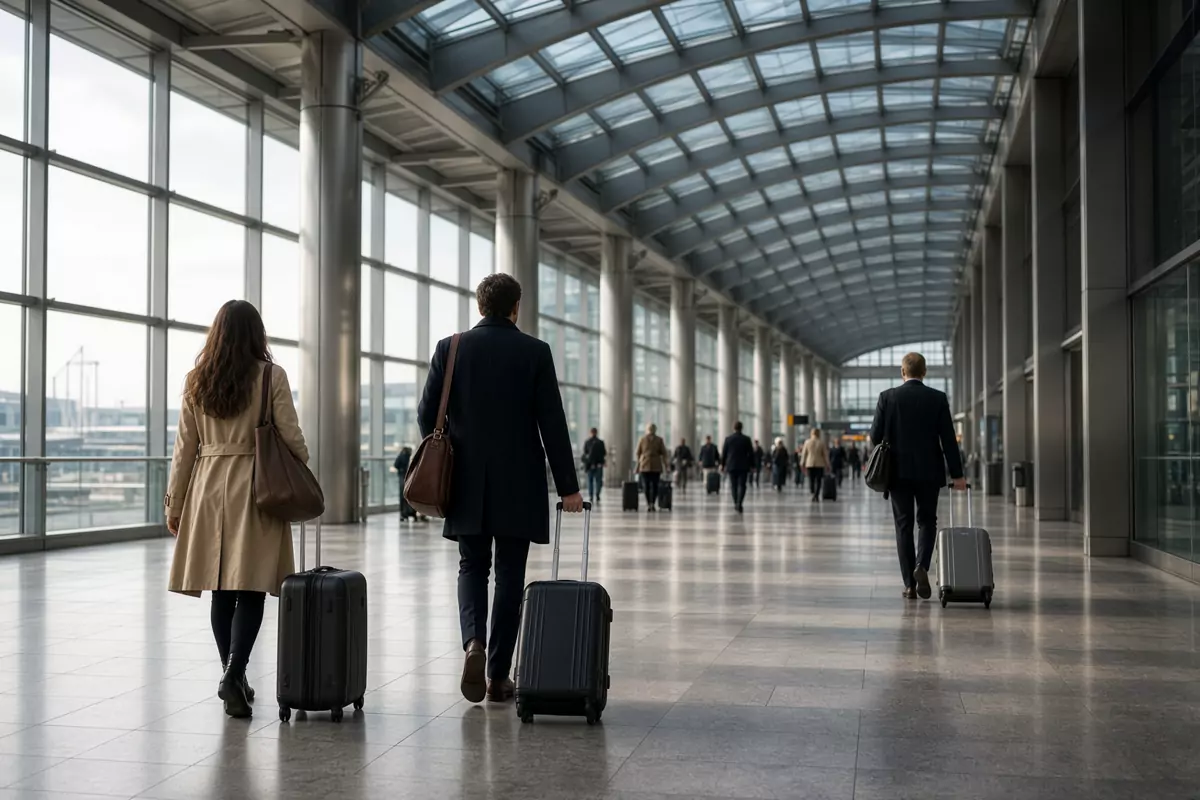 Travellers departing from London airport